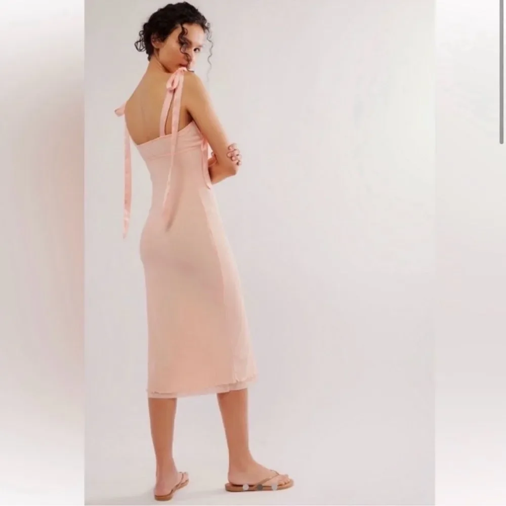 FREE PEOPLE Got Glam Mesh Tie Shoulder Slip Dress in Pink Salt